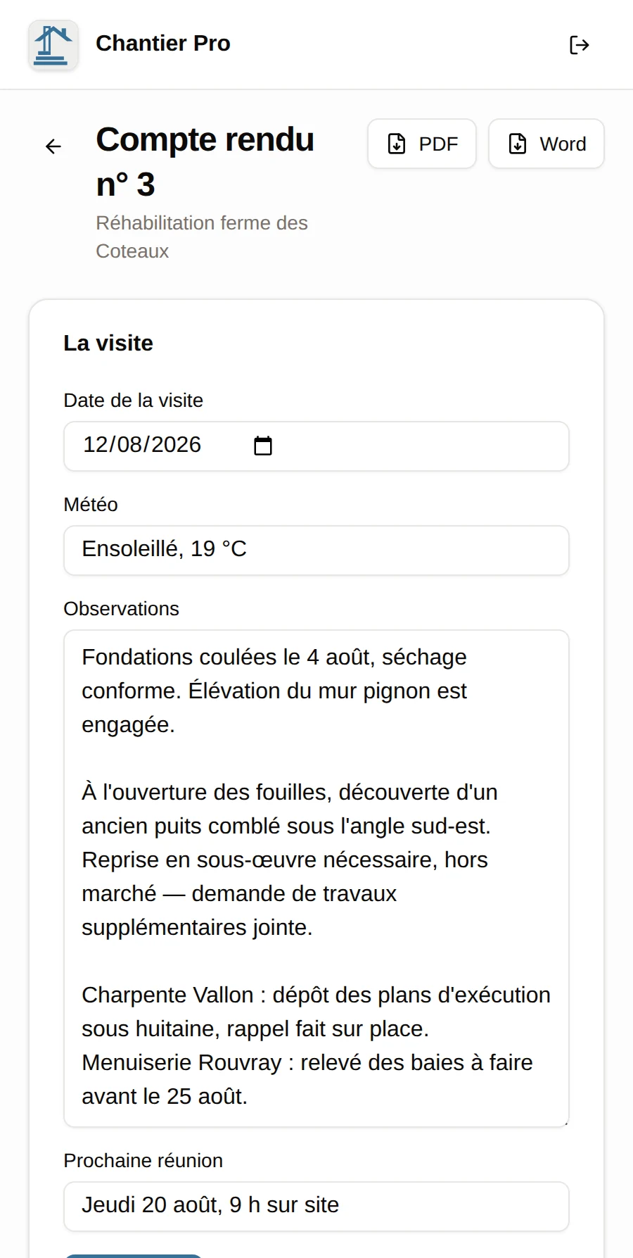 Chantier Pro — Le compte rendu et sa liste de diffusion automatique