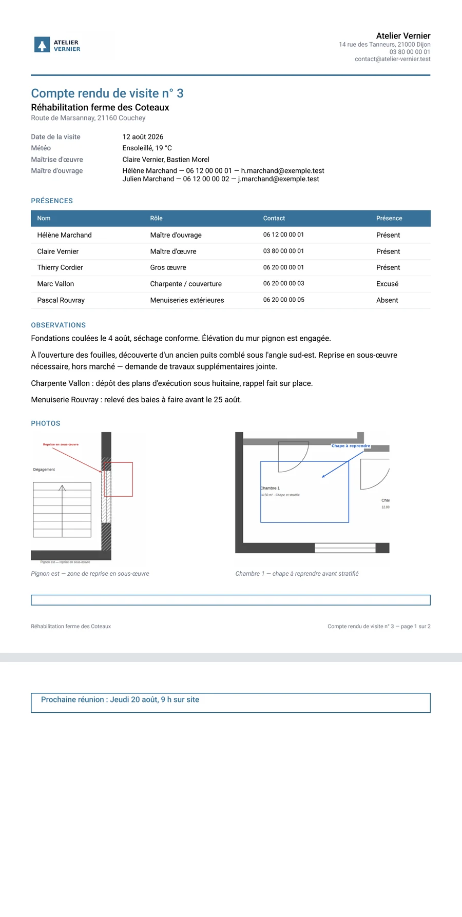 Chantier Pro — 2 — L'extrait annoté part avec le compte rendu, en PDF ou en Word